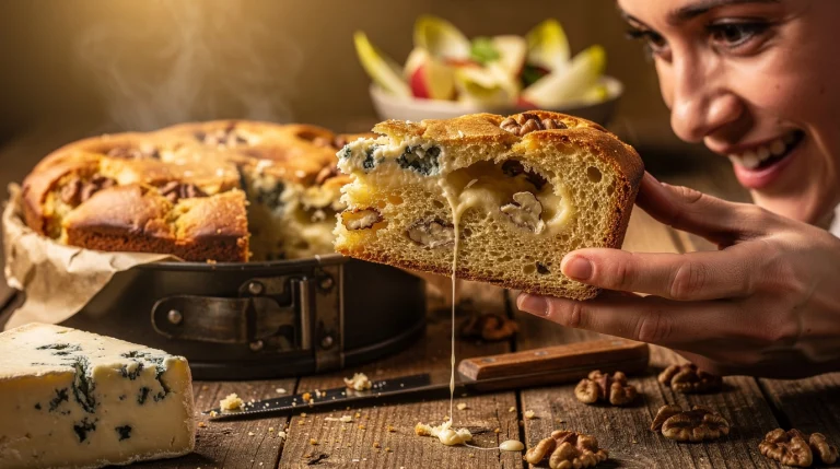 Le cake fondant à la fourme d’Ambert et noix que je fais tout le temps, plus gourmand qu’une quiche