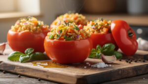 découvrez notre recette simple et délicieuse de tomates farcies au riz, parfaite pour un repas savoureux en famille ou entre amis.